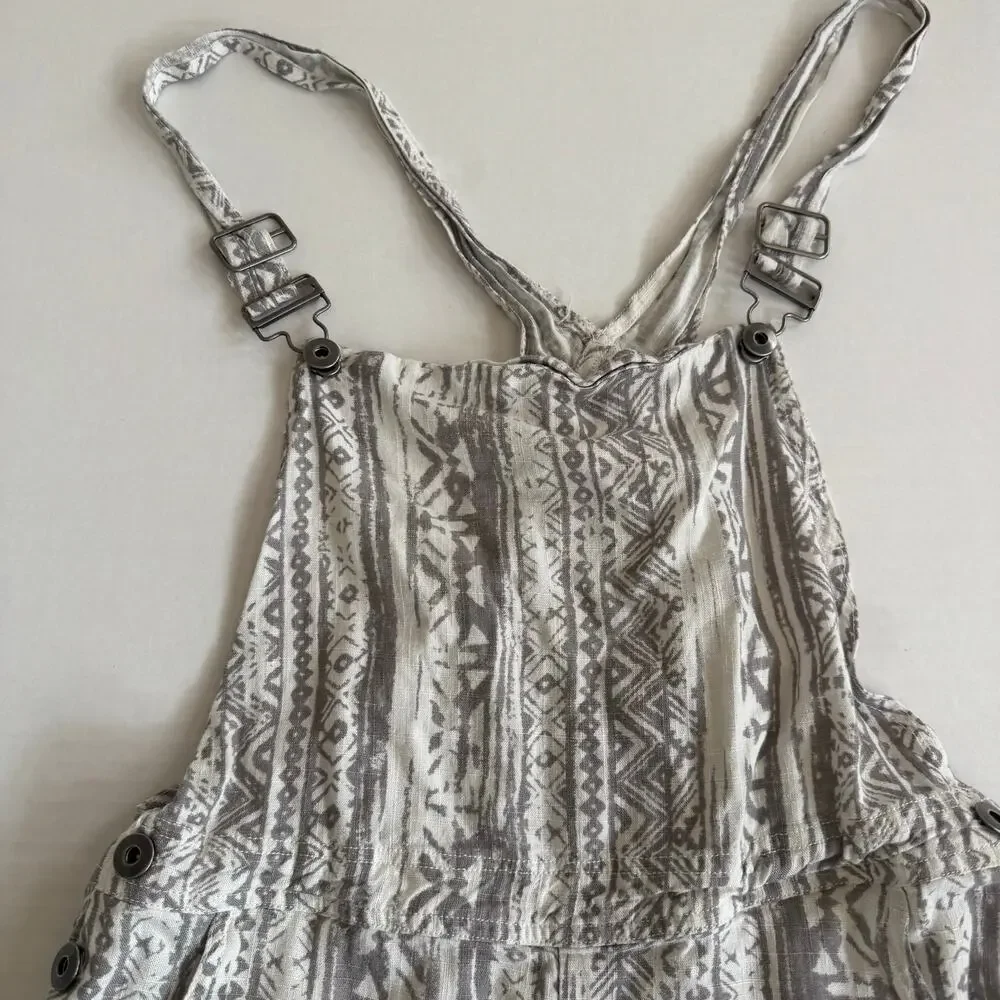 Linen Large Gray White Boho tribal overall jumper romper shorts playsuit Cali - Picture 8 of 12